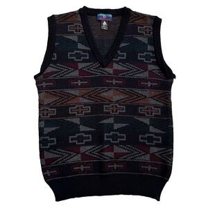 VTG Woodward Men's L Sweater Vest Merino Wool Geometric V Neck Grandpa Preppy